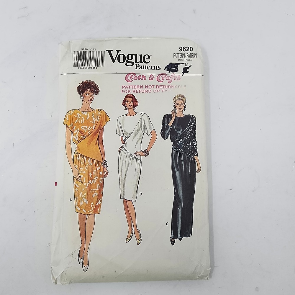 Vogue Vintage 1986 Misses Dress Sewing Pattern 9620‎ Uncut (Size 12)